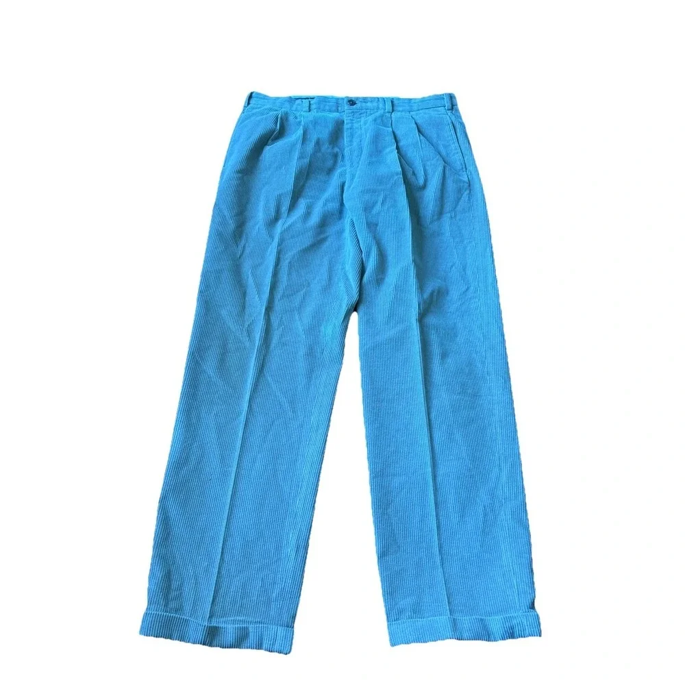 Brooks Brothers Elliot Corduroy Pants 38x34‎ Beige Tan Pleated Cuffed Cotton